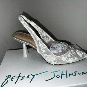 Betsey Johnson White Lace Slingback Heels